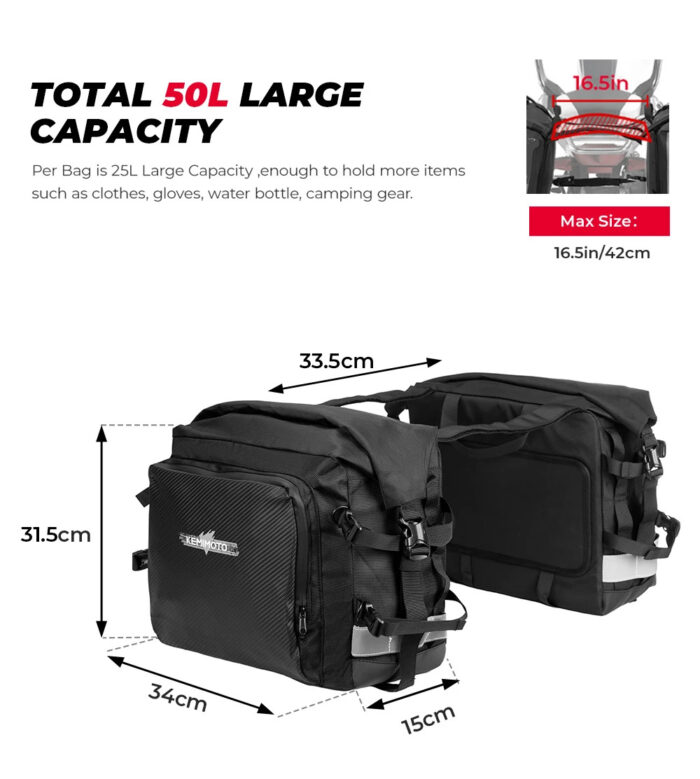 Kemimoto Waterproof Saddle Bag Set 50L (Black) – GSGear.co.za