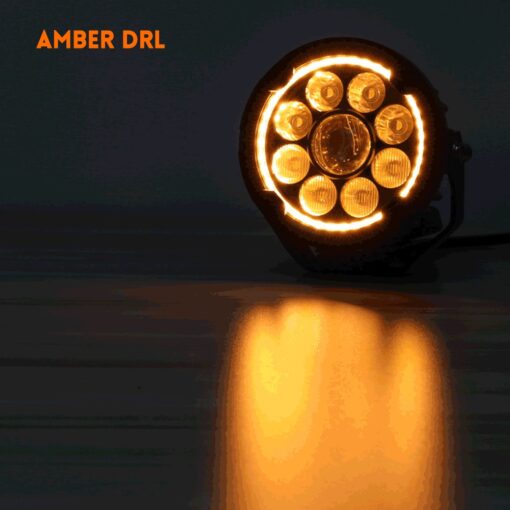 Motorcycle LED lights with integrated yellow daytime running light halo